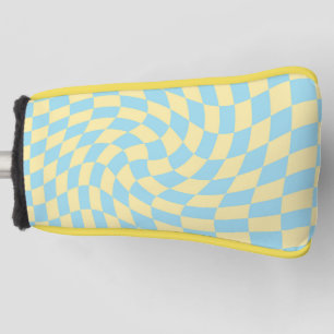 Retro Blue Yellow Pastel Warped Checkerboard  Golf Head Cover