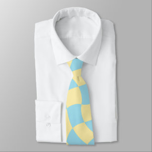 Retro Blue Yellow Pastel Warped Checkerboard  Neck Tie
