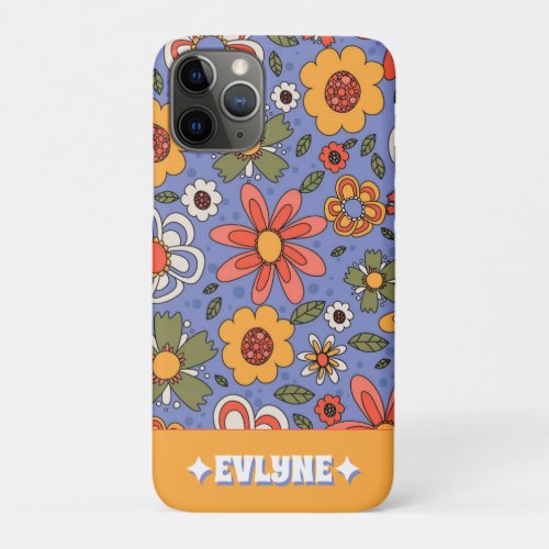 Retro Blue Yellow Red Boho Chic Groovy Floral iPhone 11 Pro Case
