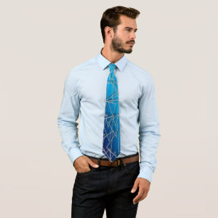 "Retro Blues" Light Dark Blue & White Lines Men's Neck Tie