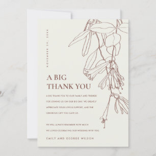RETRO BLUSH OFF WHITE LINE DRAWING FLORAL WEDDING THANK YOU CARD