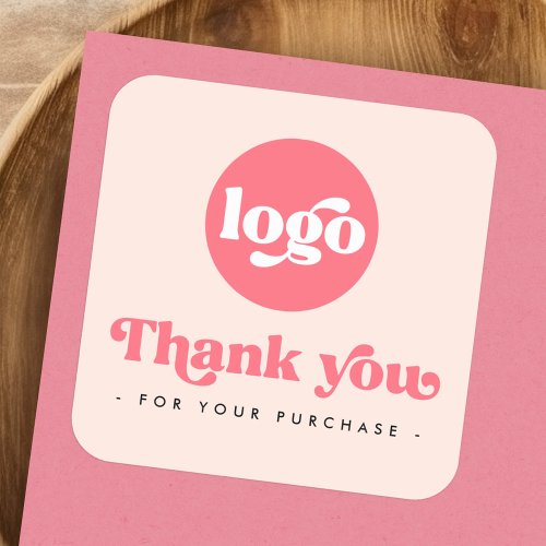 Retro blush pink add logo business thank you square sticker