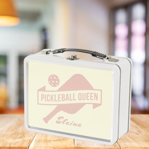 Retro Blush Pink and Warm White Pickleball  Metal Lunch Box