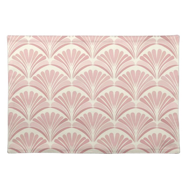 Retro blush pink art deco fans pattern cloth placemat (Front)
