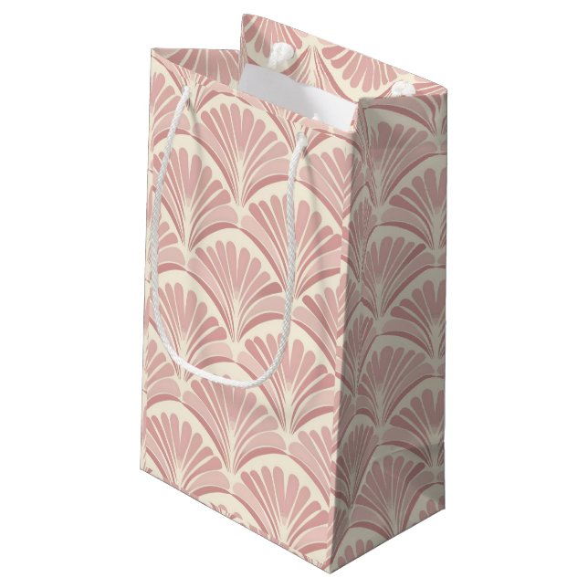 Retro blush pink art deco fans pattern small gift bag (Back Angled)