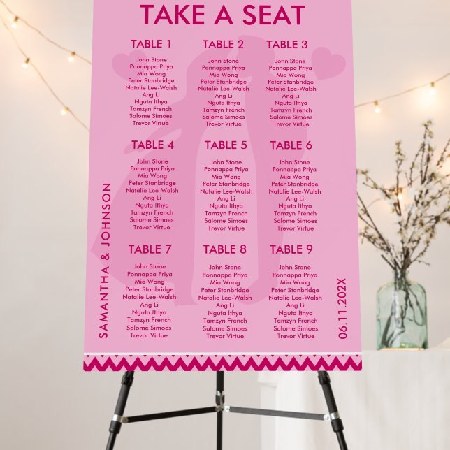 Retro Blush Pink Chevron Wedding Seating Chart Foam Board (In Situ (Stand))