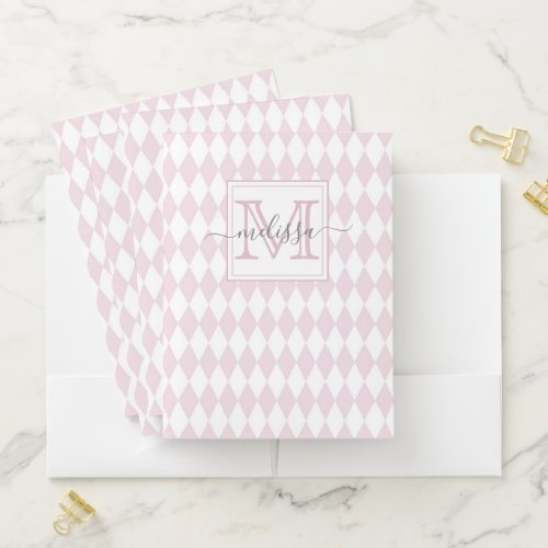 Retro Blush Pink Diamond Shape Pattern Pocket Folder
