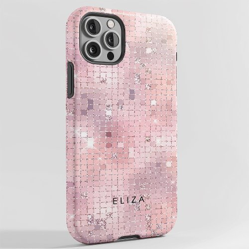 Retro Blush Pink Disco Mirror  Monogram Case_Mate iPhone 14 Case