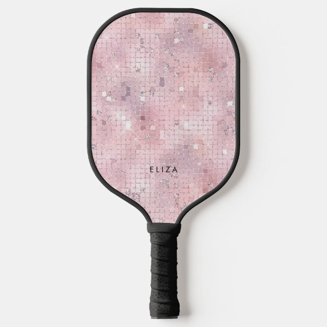 Retro Blush Pink Disco Mirror | Monogram Pickleball Paddle (Front)