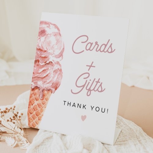 Retro Blush Pink Ice Cream Cards + Gifts  Pedestal Sign