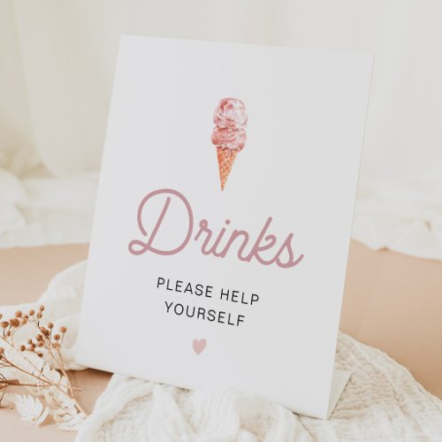 Retro Blush Pink Ice Cream Drinks Bar Pedestal Sign