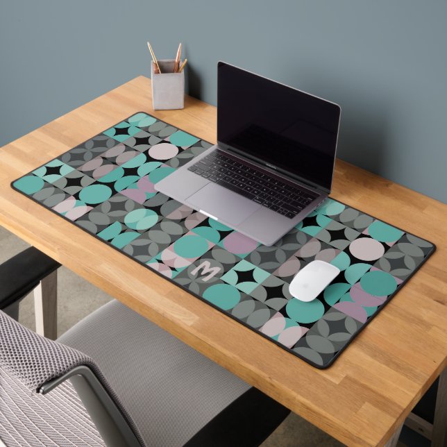 Retro Blush Pink Mint Teal Green Pop Art Pattern Desk Mat (Office 2)