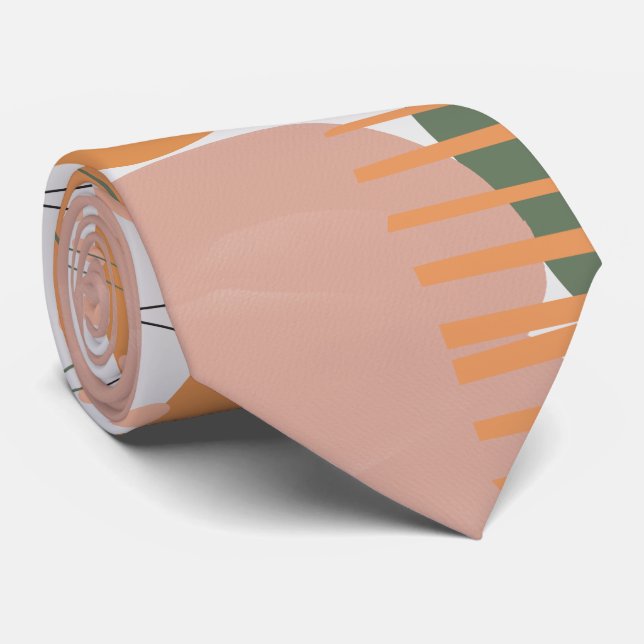 retro Blush pink orange green abstract pattern Neck Tie (Rolled)