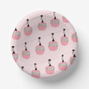 Retro Blush Pink Ski Gondola Lift Skiers Paper Bowls