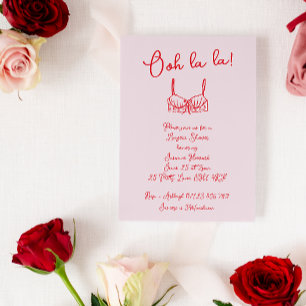 Retro Blush & Red Doodle Bra Lingerie Shower Invitation