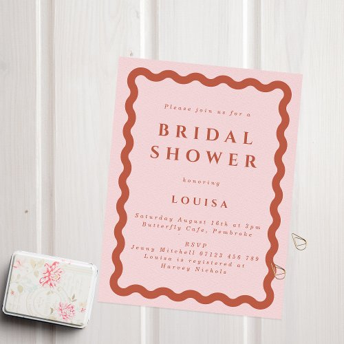 Retro Blush  Terracotta Wavy Bridal Shower Invitation