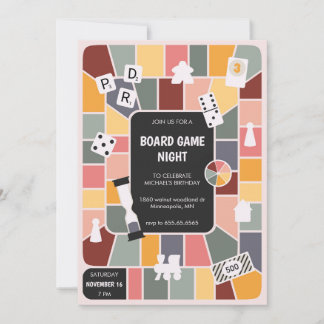 Retro board game night party invitation