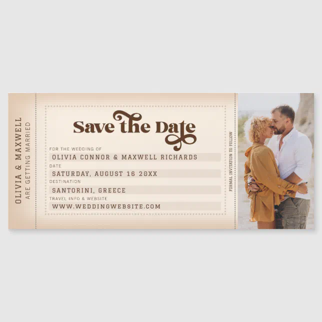 Retro Boarding Pass Photo Save the Date Magnet | Zazzle