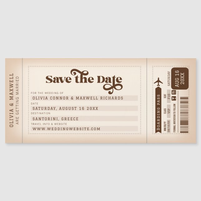 Retro Boarding Pass Save the Date Magnet (Front)