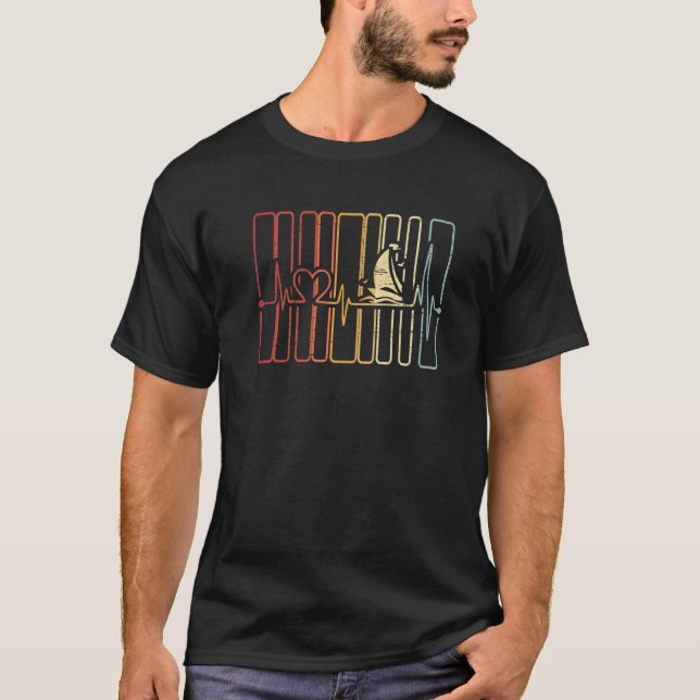 Retro Boating Heartbeat Sailboats Paddling Rowing  T-Shirt (Front)