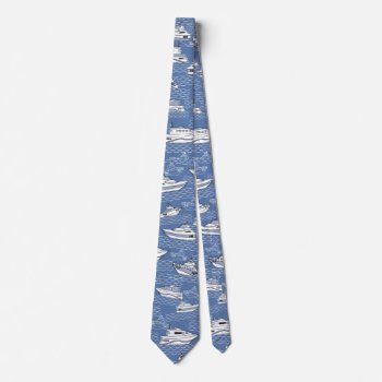 Retro Boats On Blue Ocean Tie Double Sided Print by funny_tshirt at Zazzle