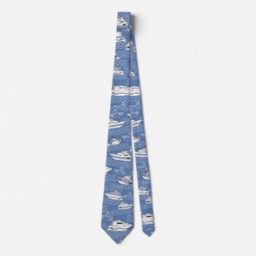 retro boats on blue ocean tie double sided print