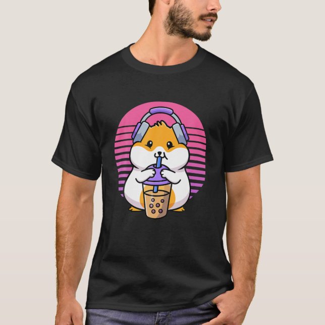 Retro Boba And Kpop Kawaii Hamster K-Pop Merchandi T-Shirt (Front)