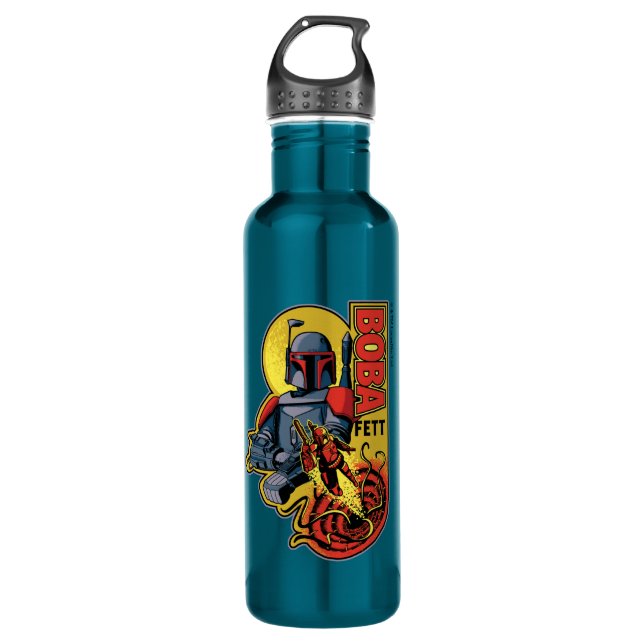 Retro Boba Fett Sarlacc Graphic Badge Stainless Steel Water Bottle (Front)