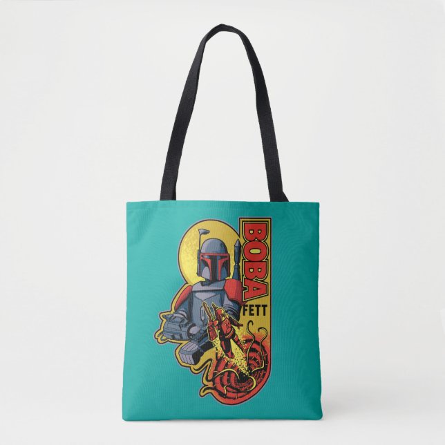 Retro Boba Fett Sarlacc Graphic Badge Tote Bag (Front)