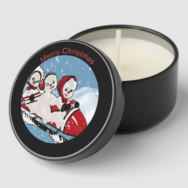 Retro Bobsledding Snowmen  Mini Candle Favors (Corner)