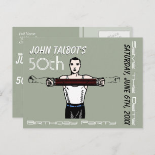 Retro Bodybuilding 50th Birthday Save the Date Announcement Postcard