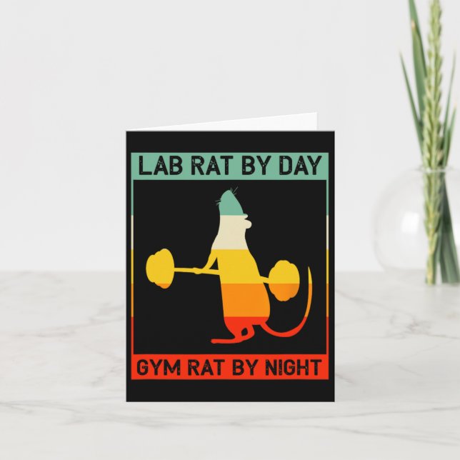 Retro Bodybuilding Lab Rat By Day Gym Rat By Night Card (Front)