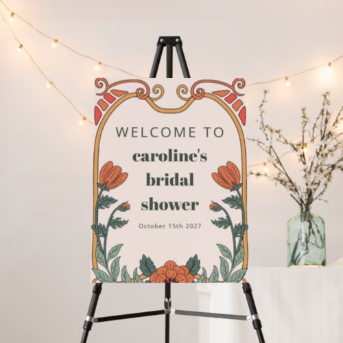 Retro Bohemian Art Nouveau Floral Bridal Shower Foam Board