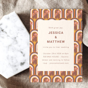 Retro Bohemian Autumn Terracotta Floral Wedding Invitation