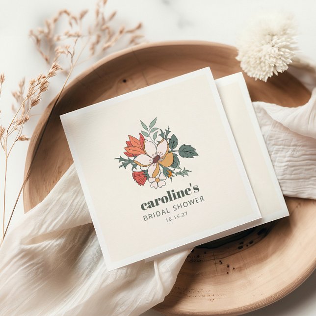 Retro Bohemian Floral Nouveau Bridal Shower Custom Napkins (Creator Uploaded)