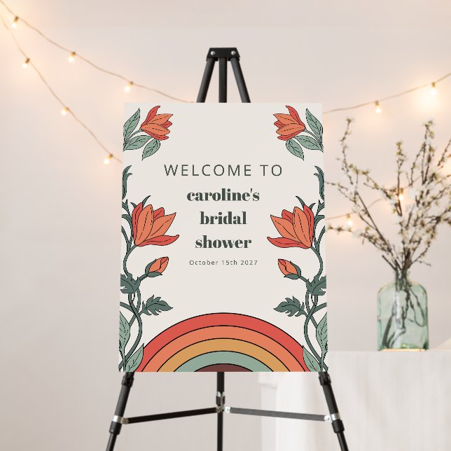 Retro Bohemian Rainbow Floral Unique Bridal Shower Foam Board (In Situ (Stand))