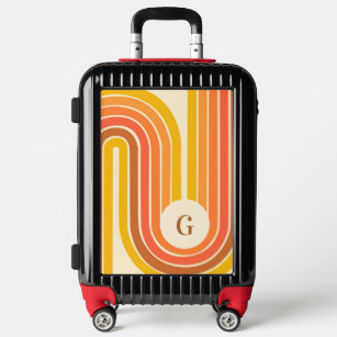 Retro Boho 60s 70s Geometric Rainbow & Monogram Luggage