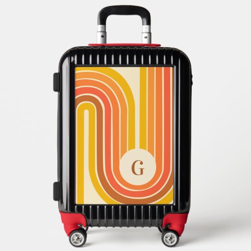 Retro Boho 60s 70s Geometric Rainbow  Monogram Luggage