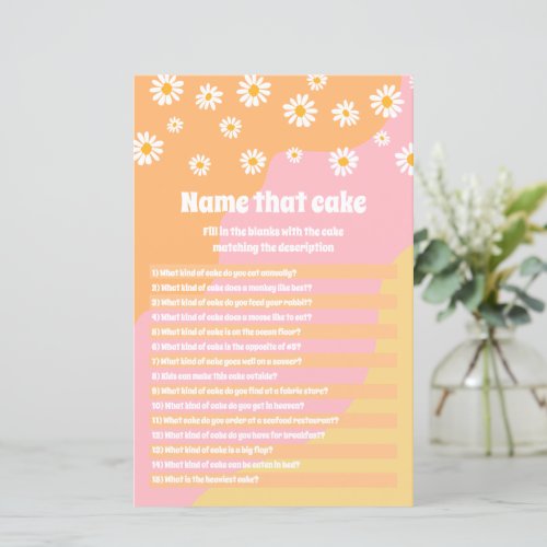 Retro Boho 70s Bridal Shower Name That Cake Game 