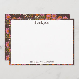 Retro Boho 70s Floral Groovy Baby Shower Custom Thank You Card
