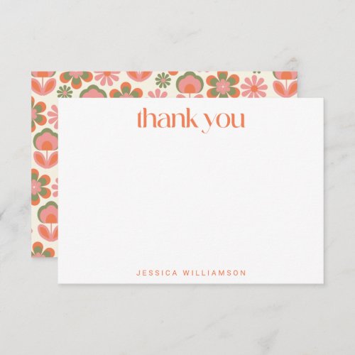 Retro Boho 70s Flowers Pink Custom Bridal Shower Thank You Card