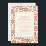 Retro Boho 70s Flowers Pink Green Wedding  Invitation<br><div class="desc">Retro Boho 70s Flowers Pink Green Wedding Invitation</div>