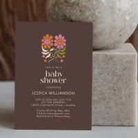 Retro Boho 70s Smile Floral Groovy Baby Shower