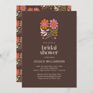 Retro Boho 70s Smile Floral Groovy Bridal Shower Invitation