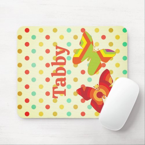 Retro boho 70s stripe polka dot butterfly orange mouse pad