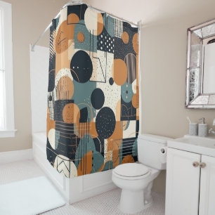 Retro Boho Abstract Shapes Burnt Orange Navy Cream Shower Curtain