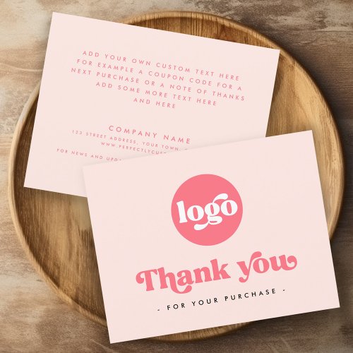 Retro boho add logo blush pink thank you card