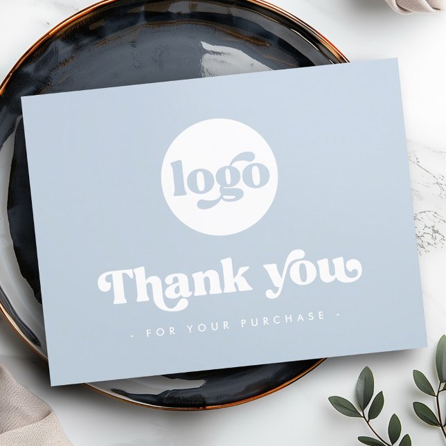 Retro boho add logo dusty blue thank you card (Retro boho add logo dusty blue thank you card)