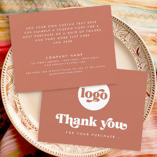Retro boho add logo terracotta thank you card