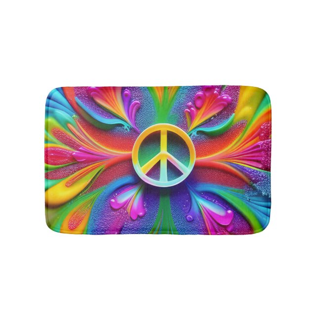 Retro Boho Bath Mat Peace Sign Vintage Hippie (Front)
